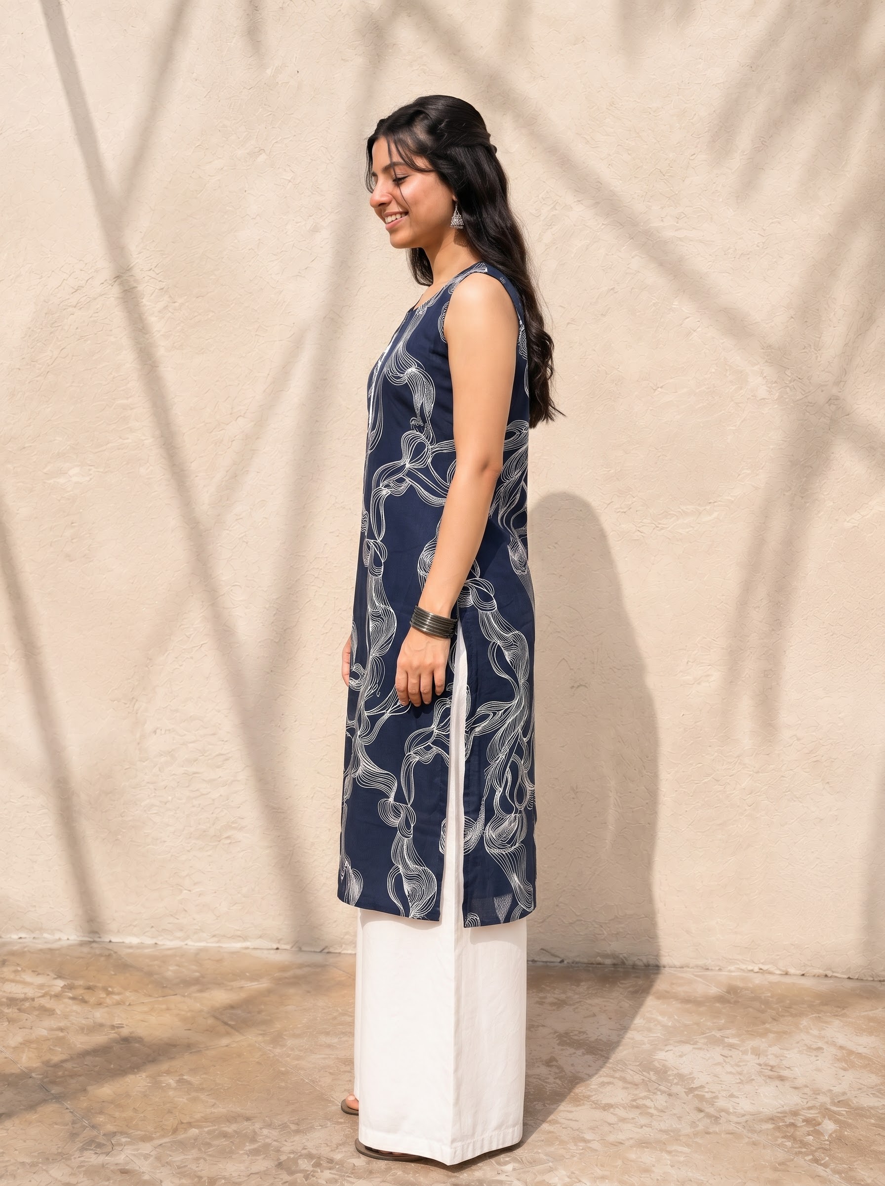 Black Printed Sleeveless Kurti - Image 2